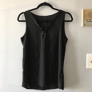 Tie Front Black Tank